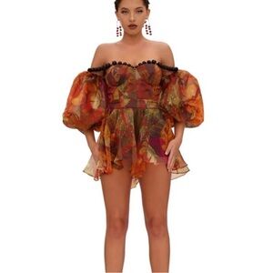 Andrea Iyamah Floral Off-Shoulder corset with Puff Sleeves set